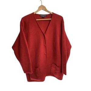 Herman Geist Red Knit Quality Wool Cardigan Sweater Womens 1X Pockets Buttons